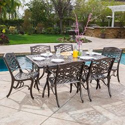 Odena Patio Furniture | 7-piece |Outdoor Dining Set | Cast Aluminum | Rectangular Table | Hammer ...