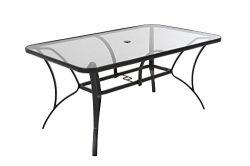 COSCO Outdoor Living Paloma Steel Patio Dining Table, Dark Gray Steel Frame, Tempered Glass Tabl ...