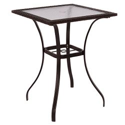 Outdoor Patio Rattan Wicker Bar Square Table Glass Top Yard Garden Furniture