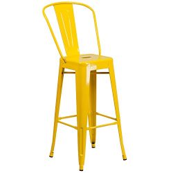 Flash Furniture 30” High Yellow Metal Indoor-Outdoor Barstool with Back