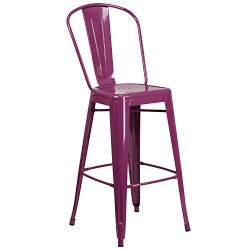 Flash Furniture 30” High Purple Metal Indoor-Outdoor Barstool with Back