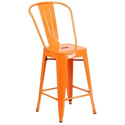 Flash Furniture 24” High Orange Metal Indoor-Outdoor Counter Height Stool with Back