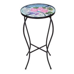 Adeco Round Side Table Plant Stand Flower Holder Accents Serving Snack Tea, Embossed Artistic Pa ...