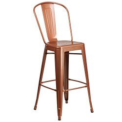 Flash Furniture 30” High Copper Metal Indoor-Outdoor Barstool with Back