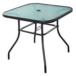 Quality Patio Square Bar Dining Table Glass Deck Outdoor Furniture Garden Pool Yard With Hole in ...