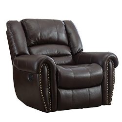 BONZY Manual Stretched Recliner Chair Leather Cover Living Room Lounge Chair – Brown