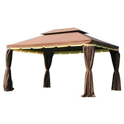 Outsunny 10’ x 13’ Aluminum Outdoor Garden Gazebo with Curtains – Coffee