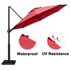 Abba Patio Offset Cantilever Umbrella 11-Feet Outdoor Patio Hanging Umbrella with Cross Base, Da ...