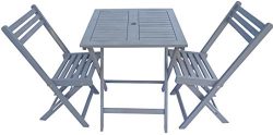 Zen Garden ZG011 Wood Foldable 3-Piece Square Bistro Set, Dark Grek Wood Finish, Grey