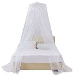 RuiHome Twin Full Queen Bed Hanging Mosquito Net Dome Lace Canopy with Hooked Screw, White Netting