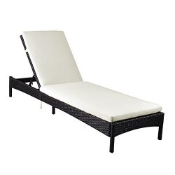 Outdoor Patio Reclining Chaise Lounge Chair, Adjustable Resin Wicker Lounger Furniture with Rust ...