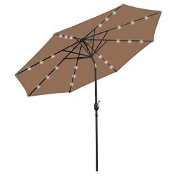 BBBuy Patio 10′ Patio Umbrella with Solar Powered 24 LED Lights Market Outdoor Umbrella wi ...