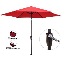 LCH 9 Ft Round Outdoor Market Patio Umbrella Aluminum Table Umbrella with Push Button Tilt and C ...