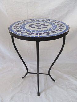 Blue Mosaic Black Iron Outdoor Accent Table 21″H