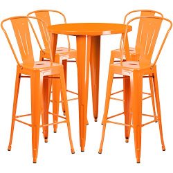 Flash Furniture 30” Round Orange Metal Indoor-Outdoor Bar Table Set with 4 Cafe Stools