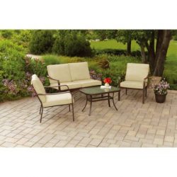 Mainstays Stanton Cushioned 4-Piece Patio Conversation Set, Tan, Seats 4