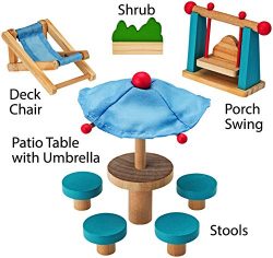 Dollhouse Furniture Dollhouse Accessories Wooden Patio Playset By Dragon Drew (8 PC Set)