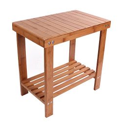 Utoplike Bamboo Bathtub Shower Seat Bench/Stool with Storage Shelf and Non slip Feet Indoor and  ...