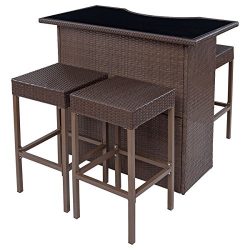 New MTN-G 5 PCS Rattan Wicker Barstool Dining Table Set Bar Stool Garden Patio Furniture