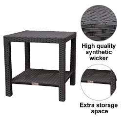 Abba Patio Outdoor Wicker Square Side Table with Storage, 20”W x 20”D x 20”H,  ...