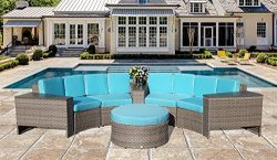 Super Patio Outdoor Furniture Sectional Sofa Rattan Wicker 8 Piece Semicircular Patio Furniture  ...