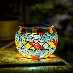 Solar Mosaic Table Lights Kinna 2 Pack Solar Glass Ball Table Lamp Waterproof for Home, Garden,  ...