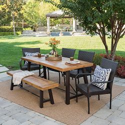 Great Deal Furniture Salla Outdoor 6 Piece Teak Finished Acacia Wood Dining Set with Multibrown  ...