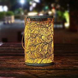 TAKEME Solar Lantern Lights,Outdoor Hanging Garden Lights Metal Feather Pattern Lights Lamp for  ...