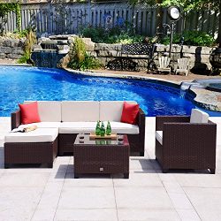 Cloud Mountain 6 PC Rattan Wicker Furniture Set Outdoor Backyard Patio Garden Sectional Cushione ...