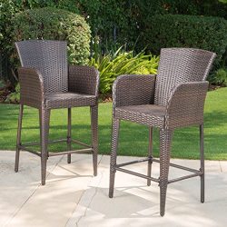 Seawall Patio Furniture ~ Outdoor Wicker Bar Stool (Set of 2)(Brown)