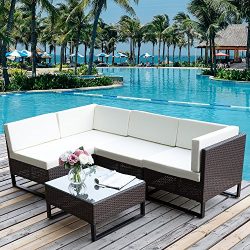 Merax 5 PC Indoor/Outdoor Wicker Sofa Cushioned Seating Sectional Set Garden