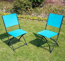 PatioPost Sling Outdoor Chair 2-Pack Sling Textilene Mesh Fabric Iron Folding Armless Chair, Blue