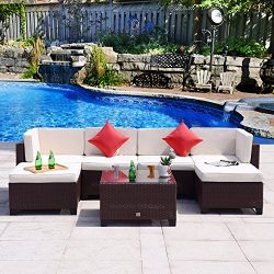 Cloud Mountain 7 PC Patio PE Rattan Wicker Furniture Set Backyard Sectional Furniture Set Outdoo ...