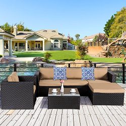 Cloud Mountain 6 PC Patio PE Rattan Wicker Furniture Set Backyard Sectional Furniture Set Outdoo ...