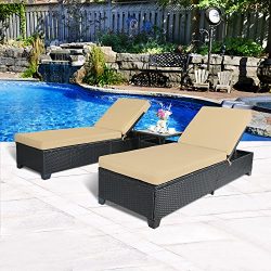 Cloud Mountain 3 PC Outdoor Rattan Chaise Lounges Chair Patio PE Wicker Rattan Sofa Furniture Ad ...