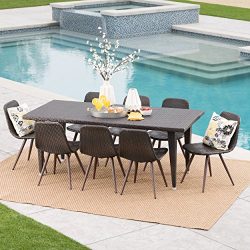 Luka Outdoor 9 Piece Multibrown Wicker 75 Inch Rectangular Dining Set