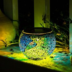 Solar Mosaic Table Lights Kinna 2 Pack Solar Glass Ball Table Lamp Waterproof for Home, Garden,  ...