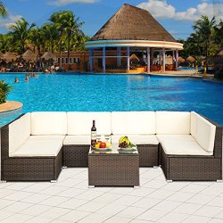 Leisure Zone Rattan Patio Furniture Set Wicker Sofa Cushioned Sectional Furniture Set Garden Pat ...