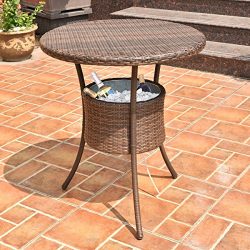 31.5″ Outdoor Rattan Patio Bar Table with Ice Cooler Bucket for your Drinks or Any Beverag ...