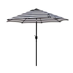 Blissun 9′ Outdoor Aluminum Patio Umbrella, Market Striped Umbrella with Push Button Tilt  ...