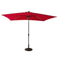 FLAME&SHADE Solar LED Lights Outdoor Market Patio Umbrella, 6’6 x 10′ Rectangula ...