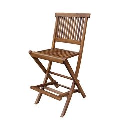 Ala Teak Outdoor Patio Bar Stool Seat Folding Chair Set of 2