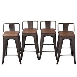 Tongli Metal Barstools Set Industrial Counter Stool (Pack of 4) Patio Dining Chair Wooden Seat L ...