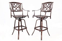 HOMEFUN Outdoor Swivel Bar Stools Cast Aluminum Bistro Pub Patio Bar Height Chairs Set of 2 (Ant ...