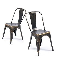 Belleze Set of (4) Metal Chairs Side Dining Steel High Back Counter (Antique Black)