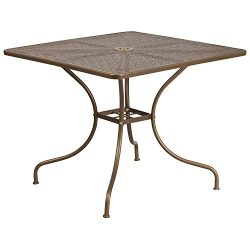 Flash Furniture 35.5” Square Gold Indoor-Outdoor Steel Patio Table