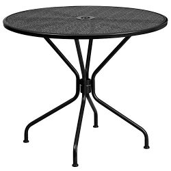 Flash Furniture 35.25” Round Black Indoor-Outdoor Steel Patio Table