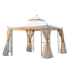 Outsunny 10’ x 10’ Steel Outdoor Garden Gazebo with Mesh Curtains – Beige