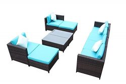 Outime Outdoor Rattan Wicker Sofa Set Garden Patio Furniture Cushioned Sectional Conversation Se ...