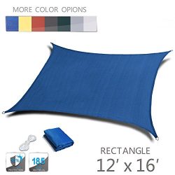 LOVE STORY 12′ x 16′ Rectangle Blue UV Block Sun Shade Sail Perfect for Outdoor Pati ...